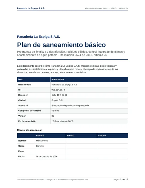 Portada del plan de saneamiento